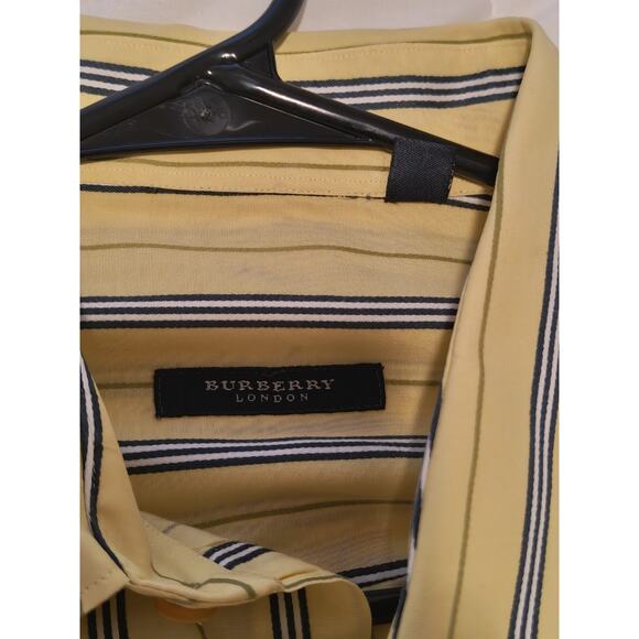 Burberry London Men’s XL Shirt Yellow Blue Stripe Button-Up Made in USA Luxury - Picture 4 of 12